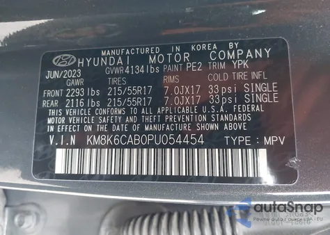 2023 Hyundai Kona Sel z USA, uszkodzony, nr VIN KM8K6CAB0PU054454